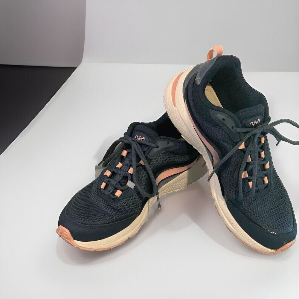 Ryka Womens Belong Athletic Shoes Memory Foam‎ Soles Size 9.5 M Navy Blue & Pink